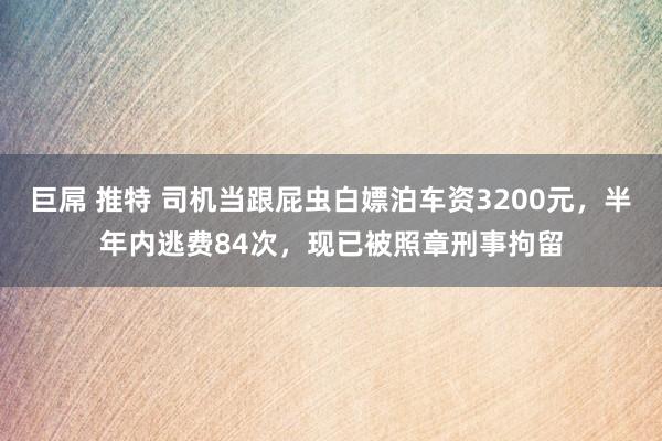 巨屌 推特 司机当跟屁虫白嫖泊车资3200元，半年内逃费84次，现已被照章刑事拘留